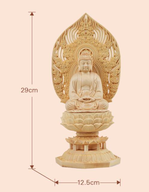 檜仏像*家の玄関にお釈迦様を祀る坐蓮仏像置物29cm_画像5