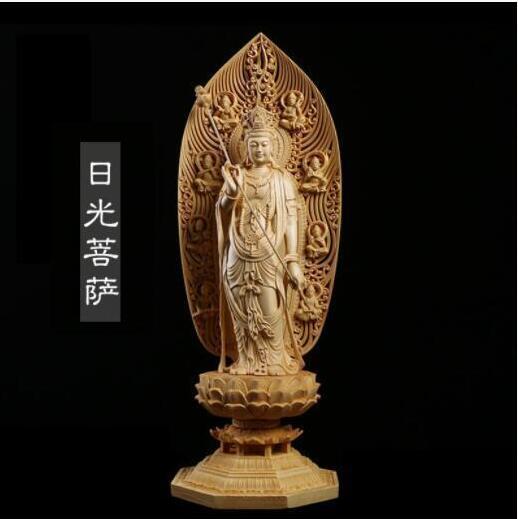 総檜材　仏教工芸品　木彫仏教　精密彫刻　極上品　仏師で仕上げ品　日光観音菩薩立像 高43cm_画像1