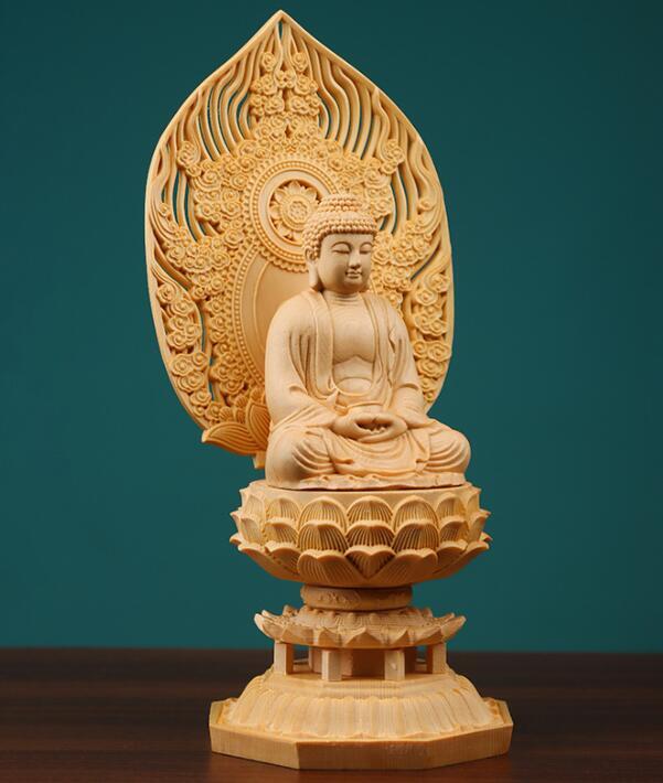 檜仏像*家の玄関にお釈迦様を祀る坐蓮仏像置物29cm_画像2