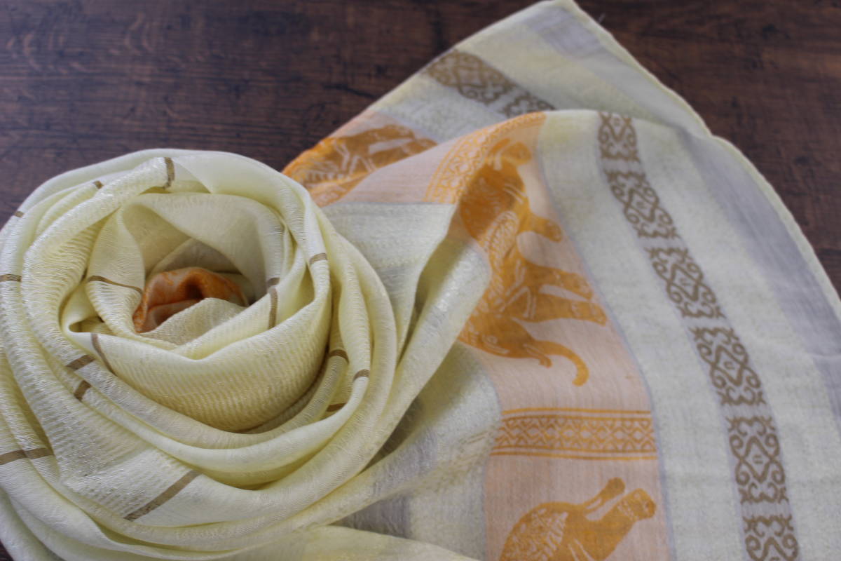 new goods spring color thin [ silk 100% SILK] Elephant pattern . pattern lemon yellow yellow color YELLOW Gold GOLD gold scarf / stole 