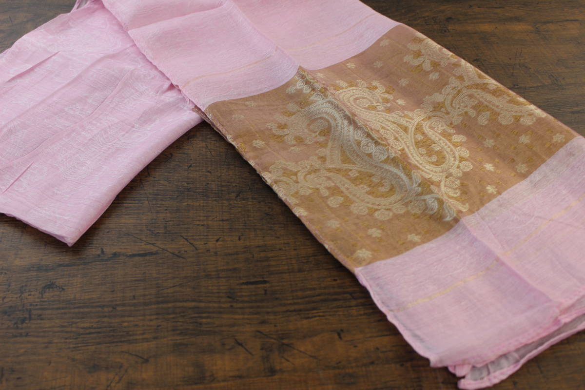  new goods spring color thin [ silk 100% SILK]peiz Lee pattern light pink L.PINK Gold GOLD gold scarf / stole 