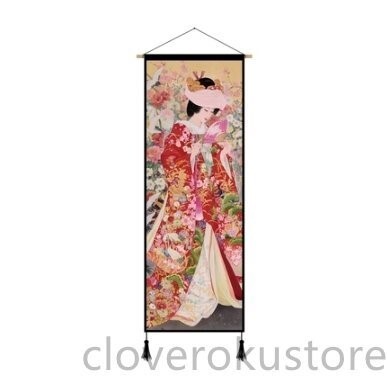 高級感満載！玄関背景布アート寝室ベッドサイド壁装飾画浮世絵仕女図掛絵和風店舗 4点セットです 45*120cm_画像5