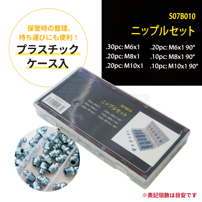 KIKAIYA グリスニップル セット 約110個入 6サイズ 収納ケース付 ニップル グリース (代引き不可)_画像6