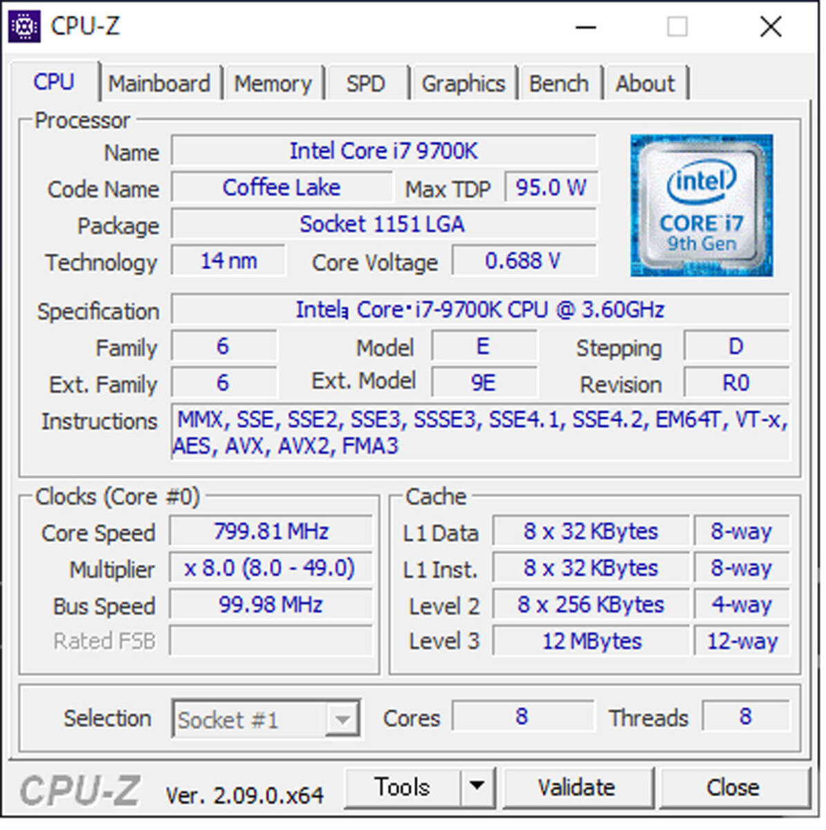 cpu786 INTEL CORE i7-9700K SRG15 LGA1151 中古動作品_画像3