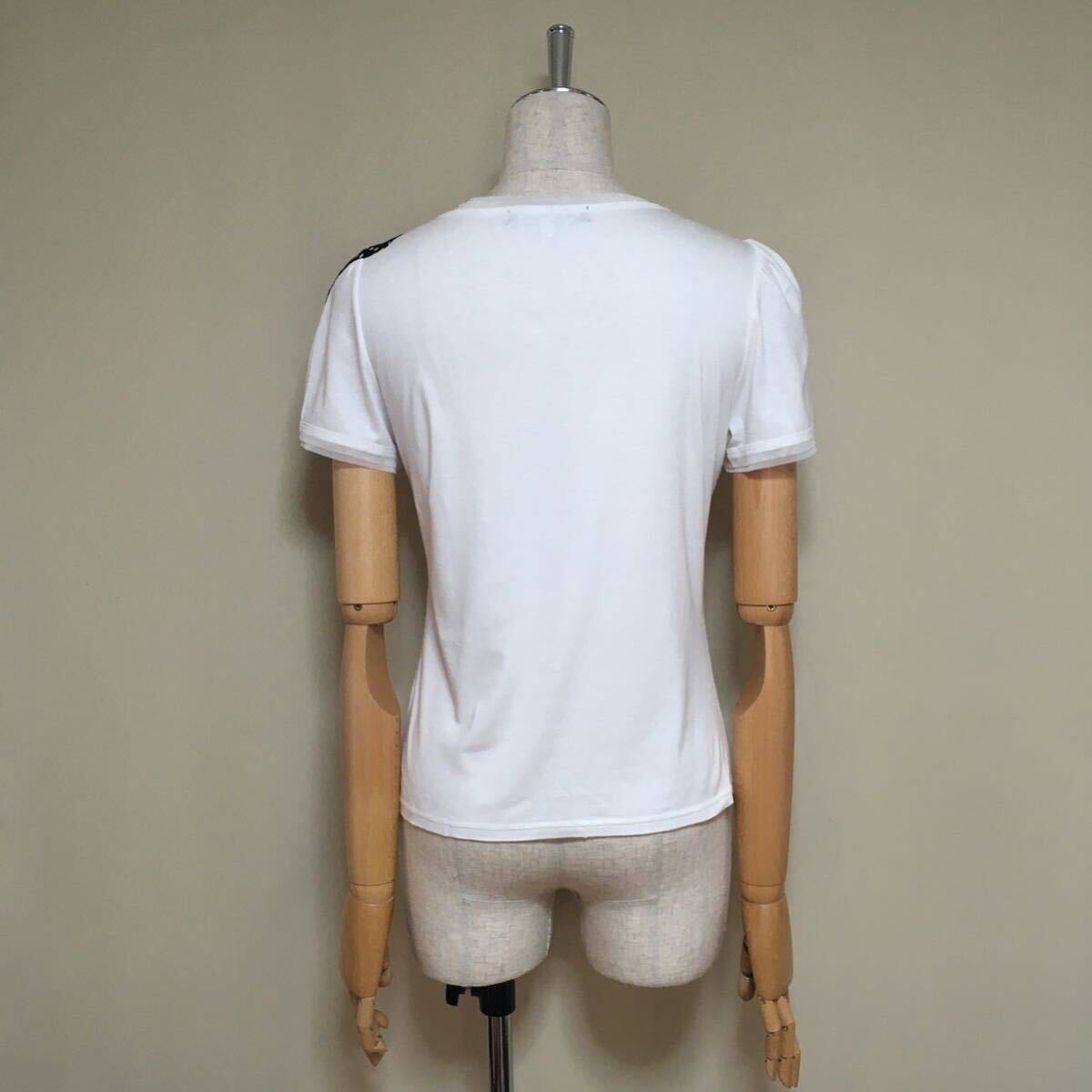 【美品】M'SGRACY エムズグレイシー ドットリボン 半袖Tシャツ カットソー 38/Mサイズ相当 ホワイト レディース トップス 日本製_画像3