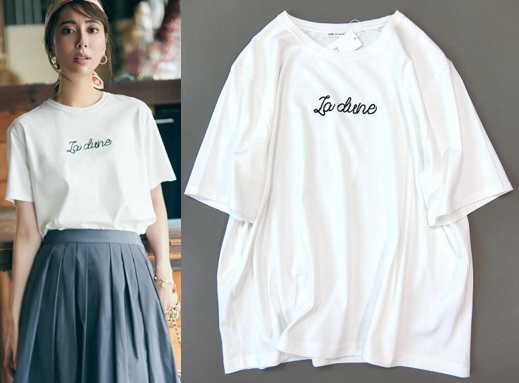 ■23区大きいサイズ44 La DuneエンブロイダリーロゴTシャツ白11,000円■_画像1