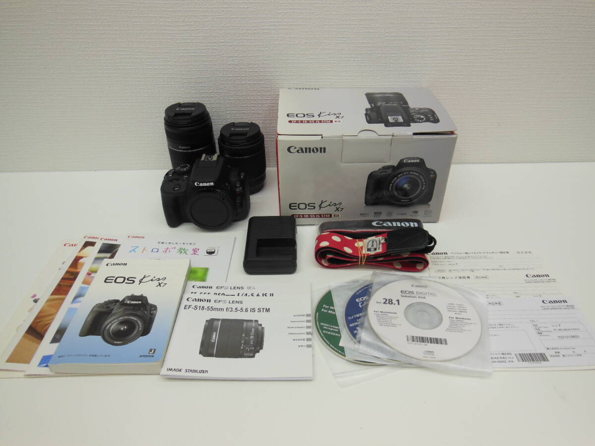 カメラ祭 キャノン EOS Kiss X7 キット 美品 保管品 Canon EF-S 18-55mm 1:3.5-5.6 IS STM EF-S 55-250mm 1:4-5.6 IS Ⅱ デジタル一眼レフの画像1