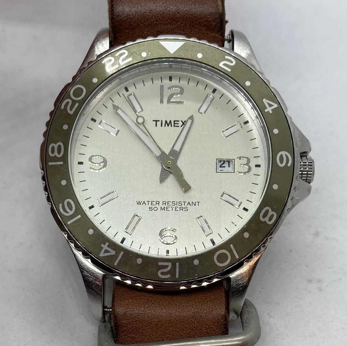 300-0263TIMEX タイメックス 腕時計 革ベルト ブラウン 電池切れ 動作未確認
