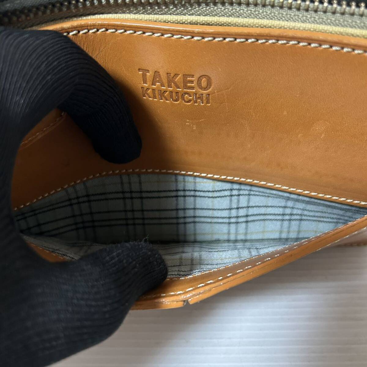 TAKEO KIKUCHI Takeo Kikuchi second bag clutch bag leather × canvas Brown *DO