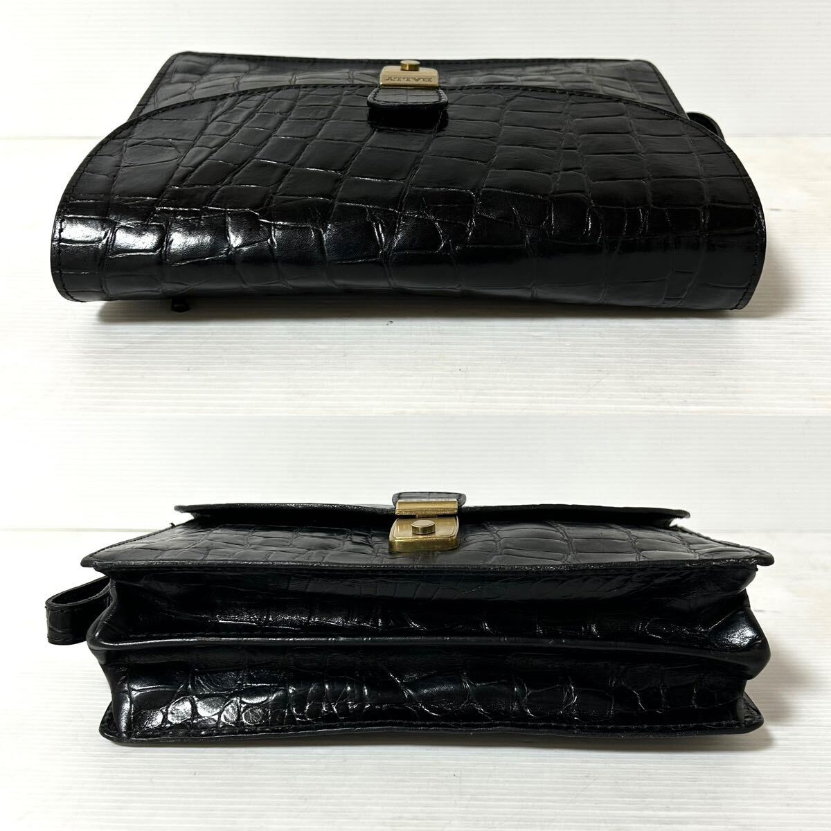 Bally Bally second bag clutch bag type pushed . leather black *DR