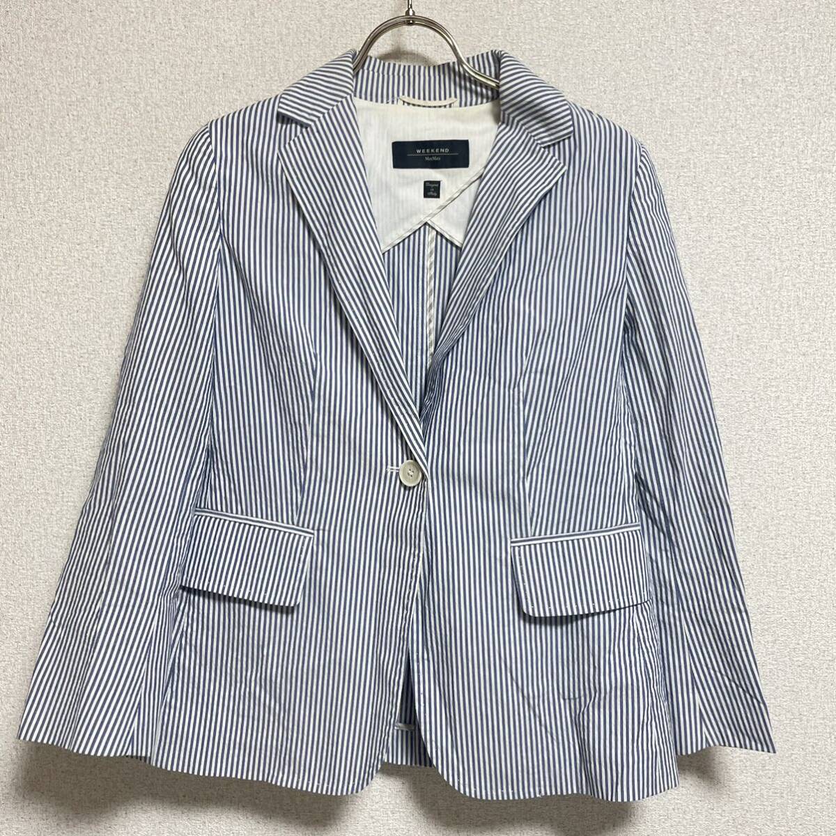 WEEKEND MaxMara we k end Max Mara tailored jacket b leather jacket stripe lady's size S corresponding *BJ