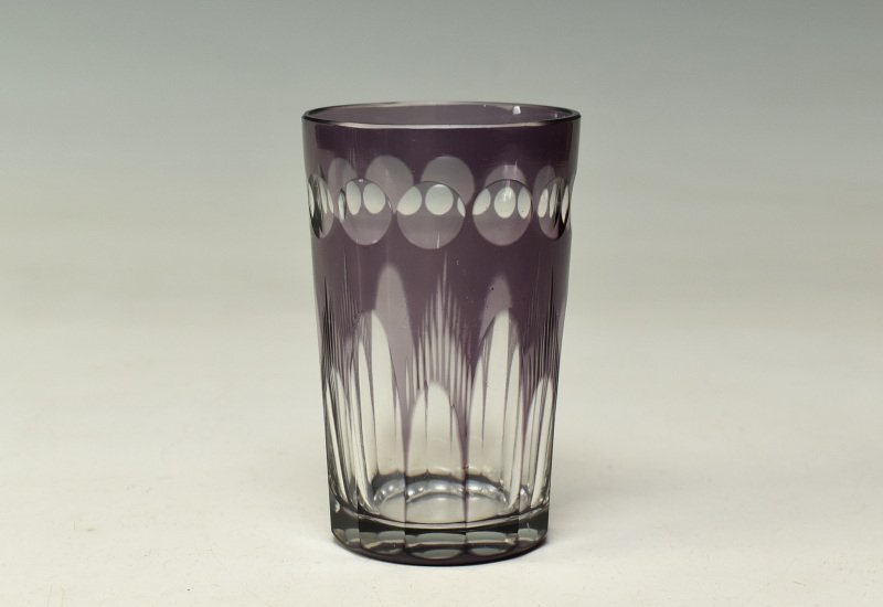 【蔵A2607a】レトロ硝子　切子　紫被せガラス　コップ　グラス　六客_画像4