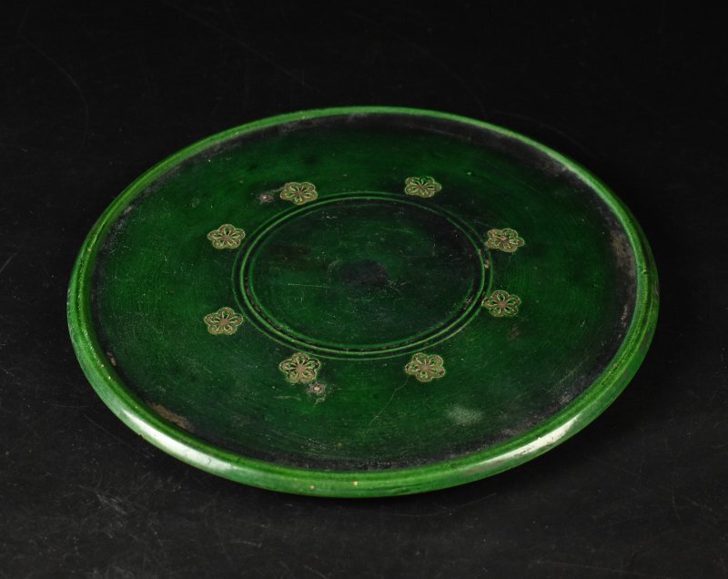 【蔵A3621】緑釉桜文　行灯皿　平皿　飾皿　六寸皿　約20ｃｍ_画像5