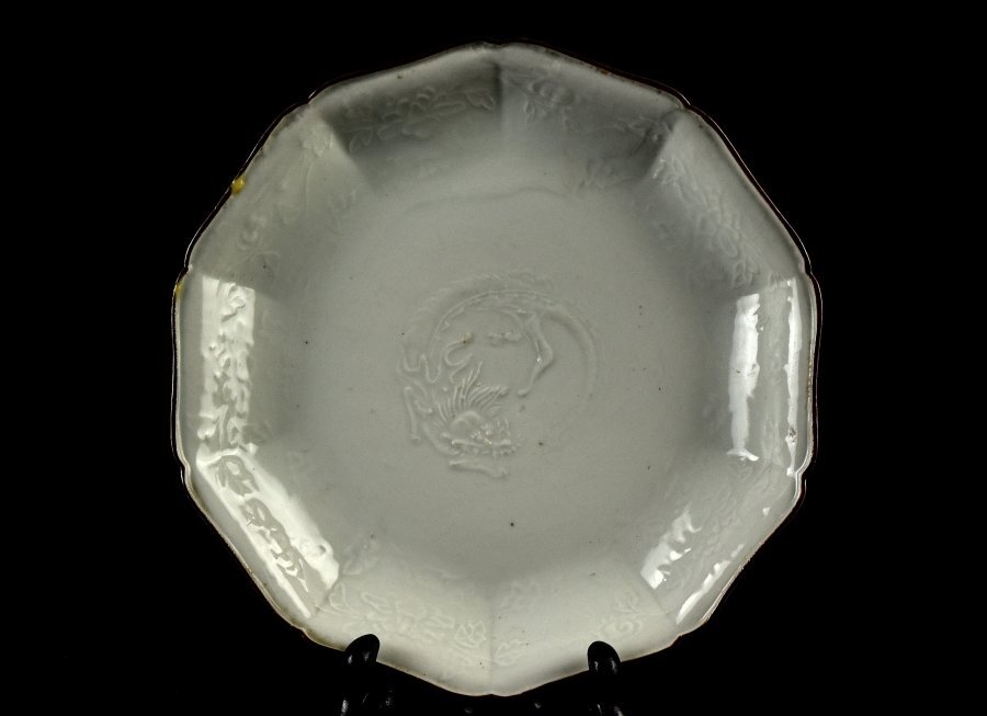 【蔵c6113c】中国古美術　白南京　龍文　六寸皿　中皿_画像1