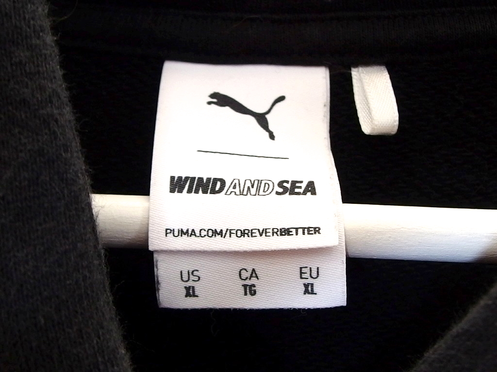 ウィンダンシー WIND AND SEA ×PUMA　コラボ　パーカー　蛍光イエロー ロゴ メンズ ・XL ブラック ow4810212481_画像2