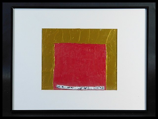  coming off rice field necessary three abstract painting four angle ( red * gold ) oil painting acrylic fiber Miku -stroke media frame 2001 year work . body fine art association (GUTAI) children's poetry magazine [. rin ] editing * issue OK3019
