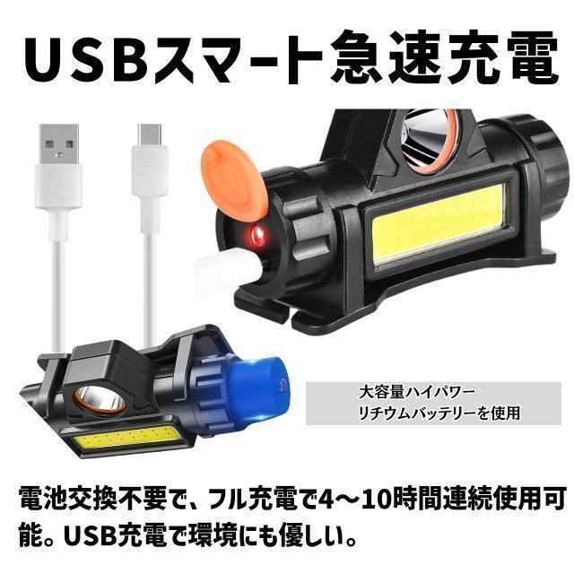 LEDヘッドライト ヘッドランプ 充電式 USB 登山 夜釣 キャンプ 懐中電灯の画像6