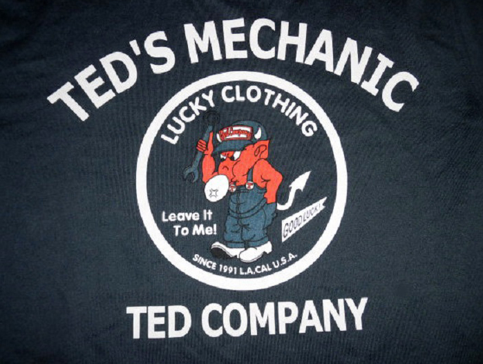 TED Company テッドカンパニー TED'S MECHANIC テッドメカニック レッドデビル Tシャツ 厚手 コットン 抜染 NVY 38 使用僅 美品/エフ商会_画像4