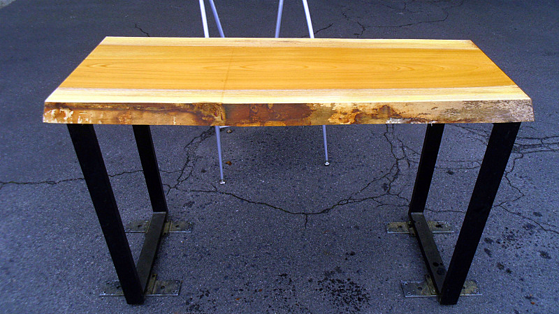 欅ケヤキ(DIYテーブル天板・脚追加OK)1100x490x35mm下仕上済SALE_２：スチール脚材セット追加可能（別売）