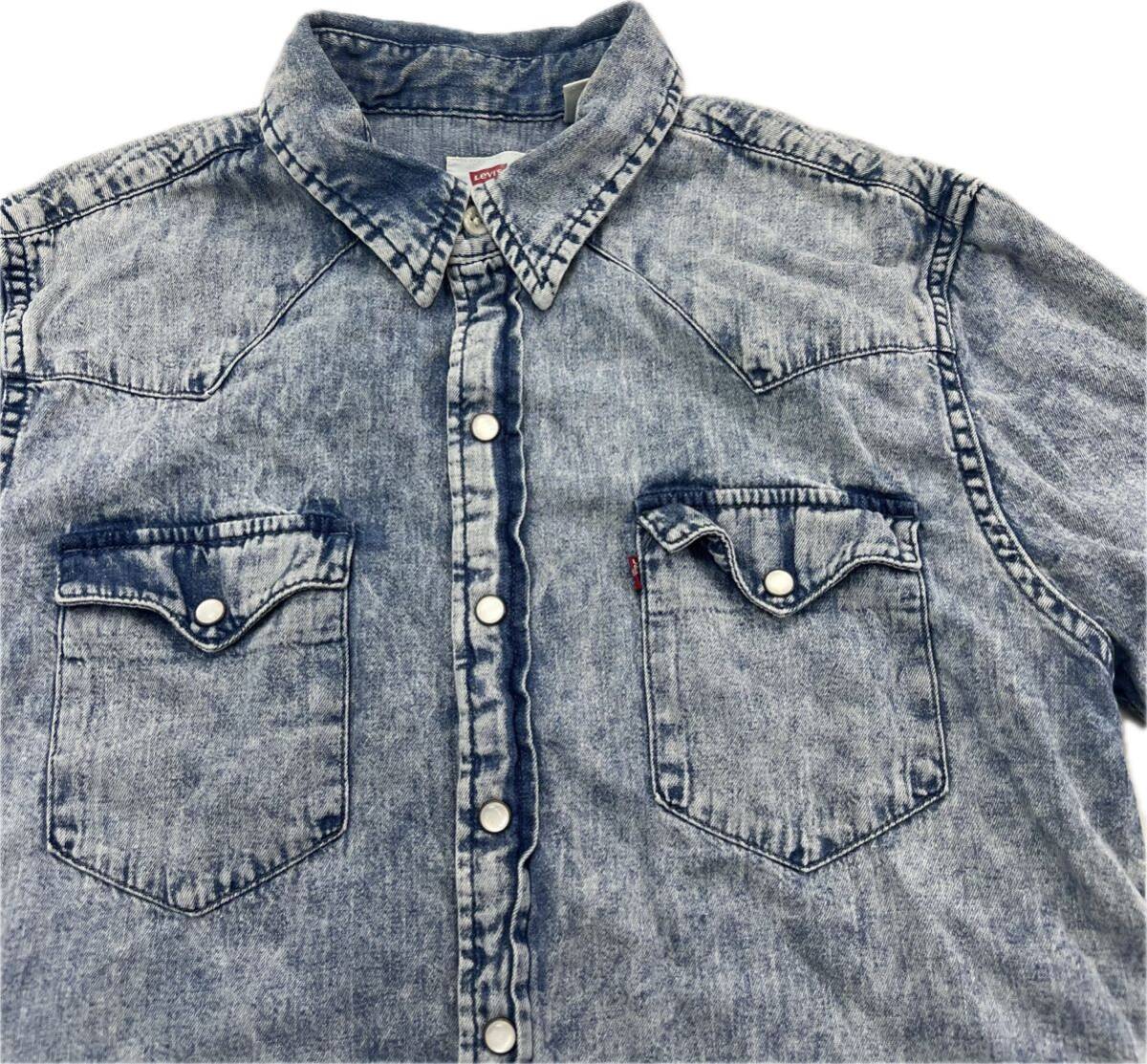 Levi's ☆ ケミカル ブルー 半袖 デニム ウエスタン シャツ S 大定番 アメカジ ストリート 大人カジュアル 古着 人気 リーバイス■BD258_画像4