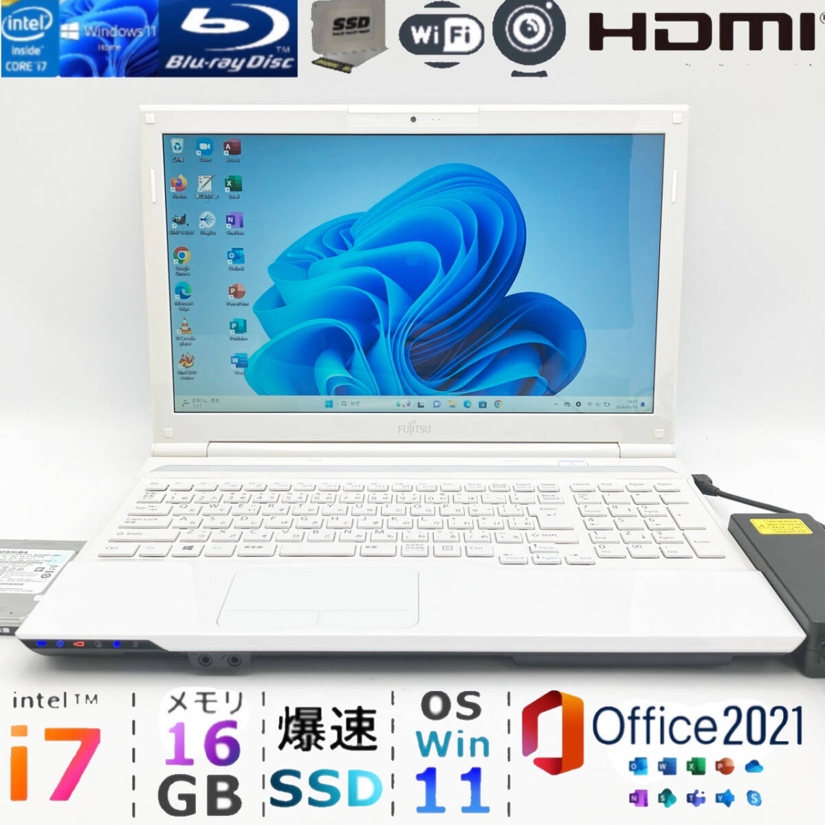 超速i7★メモリ16GB★爆速SSD+1TB★Windows11★Core i7-3.10GHz★Office2021★人気富士通ノートパソコン★Blu-ray★Webカメラ★筆ぐるめ_画像1