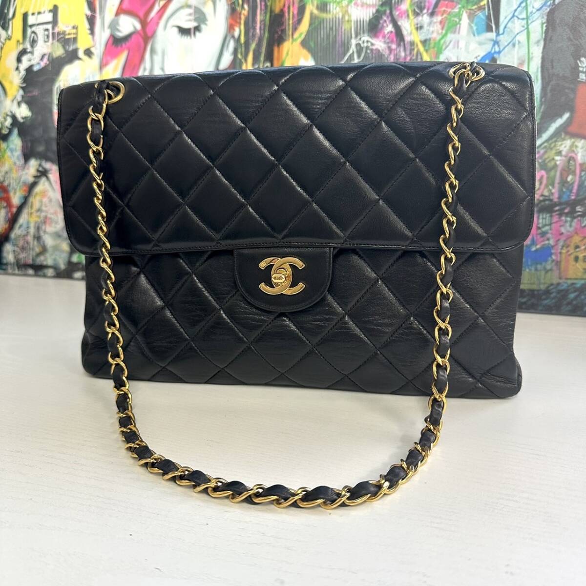 CHANEL シャネル マトラッセ ラムスキン ダブルフェイス ダブルチェーン ショルダーバッグ トートバッグ ブラック ココマーク ターンロック_画像2