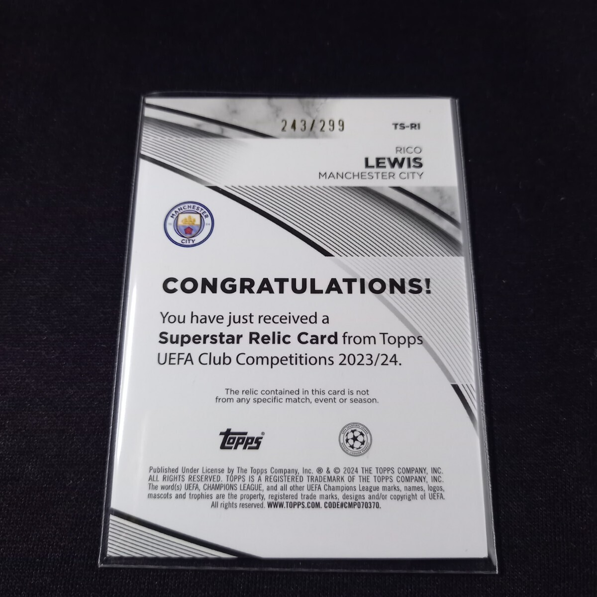 【299シリ】リコ・ルイス　2023-24 Topps UEFA Club Competitions Purple Jersey Card Rico Lewis /299　 マンチェスターシティ　_画像2