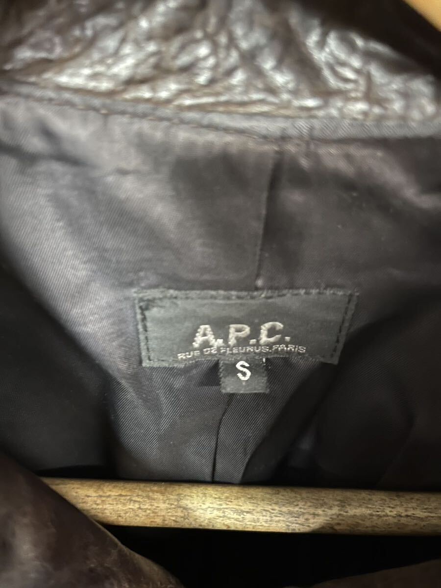【フランス製】A.P.Cアーペーセー　牛革レザージャケット Sサイズ　ダークブラウン_画像6