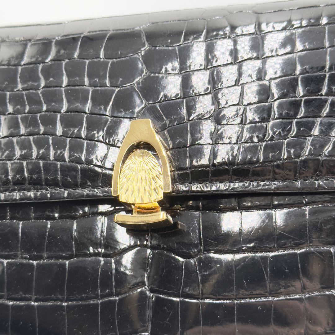  настоящий крокодил ручная сумочка Gold металлические принадлежности экзотический черный 