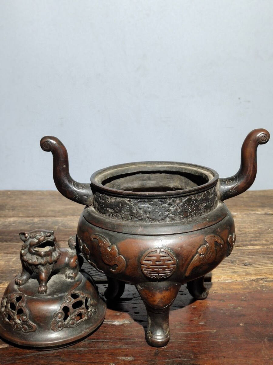 ▽鴻▽銅製 泥金 雙耳 三足熏香炉 置物 古賞物 中国古玩 中国古 ▽鴻▽銅製 泥金 雙耳 三足熏香炉 置物 古賞物 中国古玩 中国古