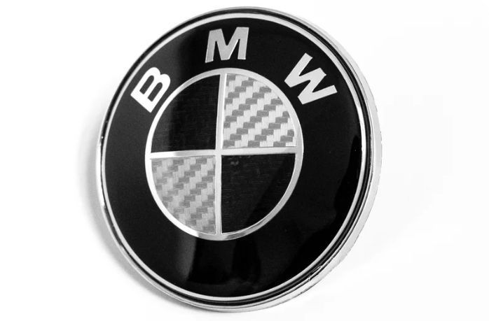 BMW carbon emblem bonnet rear black & silver 82mm E36E39E46E53E70E71E60E63E65E66E81E82E83E84E87E88E90E91E92E93