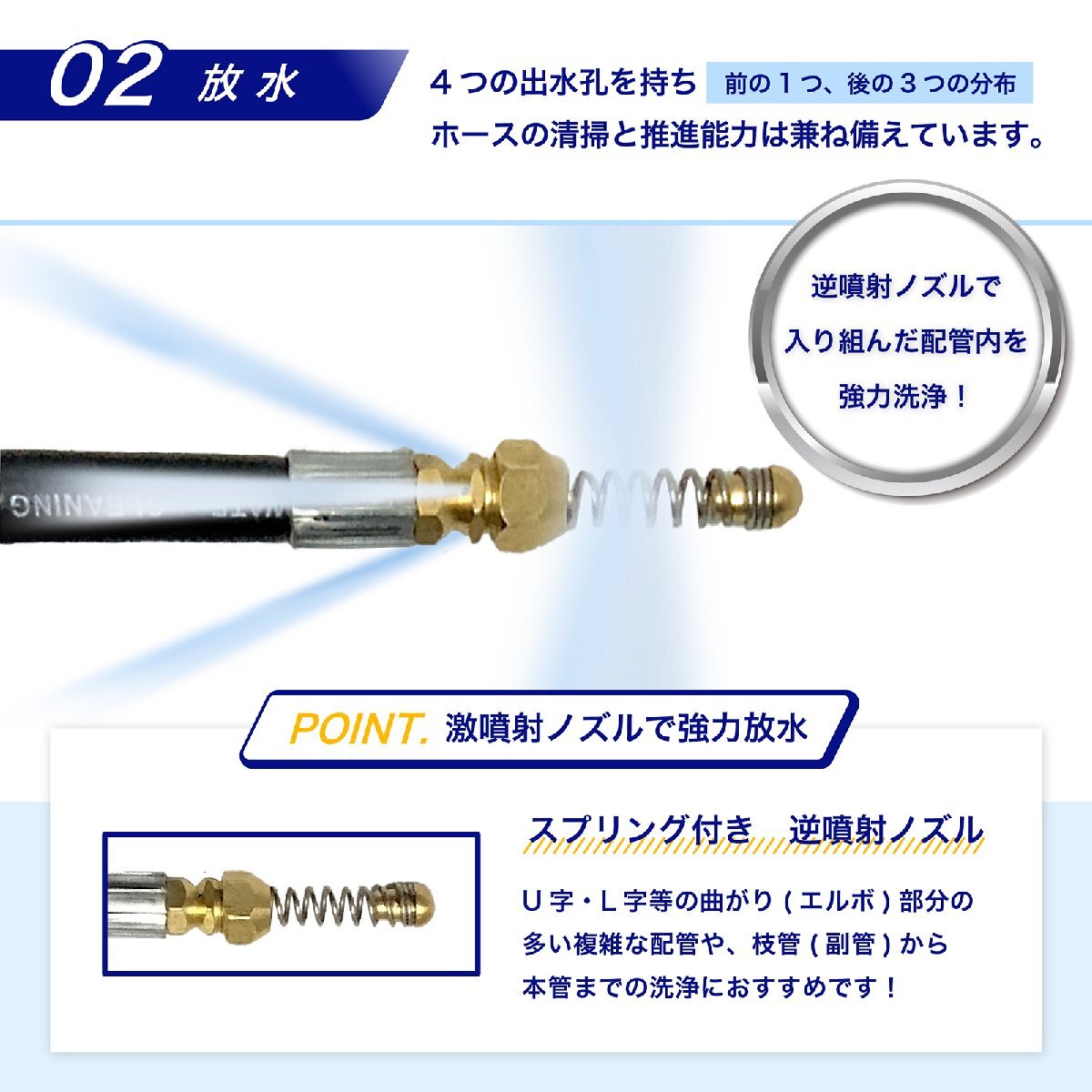 パイプクリーニング 逆噴射 ホース ケルヒャー用配管洗浄 10m シールテープ付_画像5