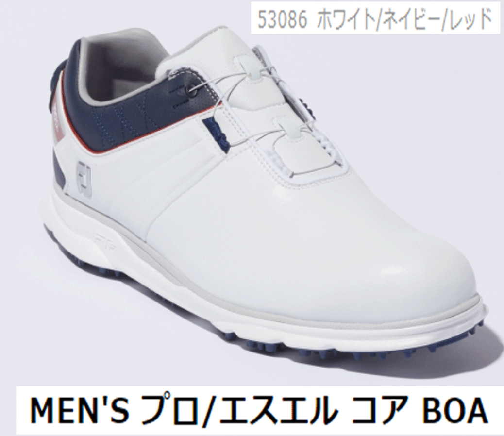 レビュー高評価の商品!の商品をすべて 新品■フットジョイ■2022.4■PRO/SL コア ボア■NO.53086■ホワイト/ネイビー/レッド■26.5CM■W:EEE■3層構造スパイクレス■ 26.5cm