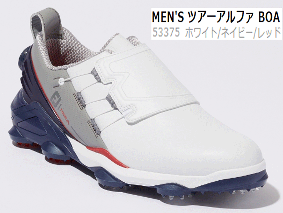 人気 新品■フットジョイ■2022.4■ツアーアルファ スパイク■正規品 ボア■53375■ホワイト/ネイビー/レッド■25.5CM(W:EEE相当)■ボア 25.5cm