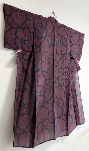 KIRUKIRU античный маленький тысяч . лен кимоно лето кимоно одиночный . длина 151.5cm... .... большой рисунок. цветок . мелкий рисунок одевание японский костюм 
