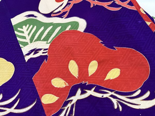 KIRUKIRU античный . перо тканый .. натуральный шелк длина 99.5cm фиолетовый земля . красочный . сосна рисунок retro Taisho роман одевание японский костюм 
