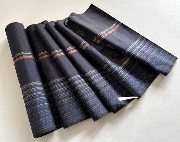 KIRUKIRU новый старый товар ткань [. Ooshima ] эпонж надеты сяку натуральный шелк ширина 37. темно-синий земля . в полоску маленький . кимоно мелкий рисунок casual материал материалы ткань переделка кройка и шитье японской одежды 