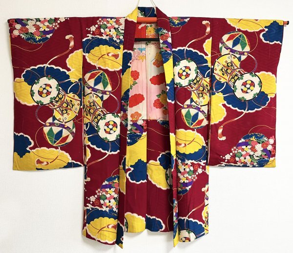 KIRUKIRU античный перо тканый ... натуральный шелк длина 92.5. пурпурный земля . маленький тамбурин без тарелочек рука .. брать . мир цветок Taisho роман retro японский костюм одевание 