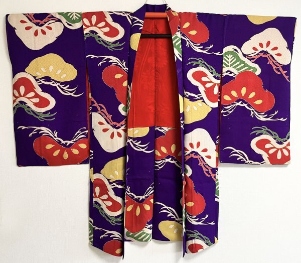 KIRUKIRU античный . перо тканый .. натуральный шелк длина 99.5cm фиолетовый земля . красочный . сосна рисунок retro Taisho роман одевание японский костюм 