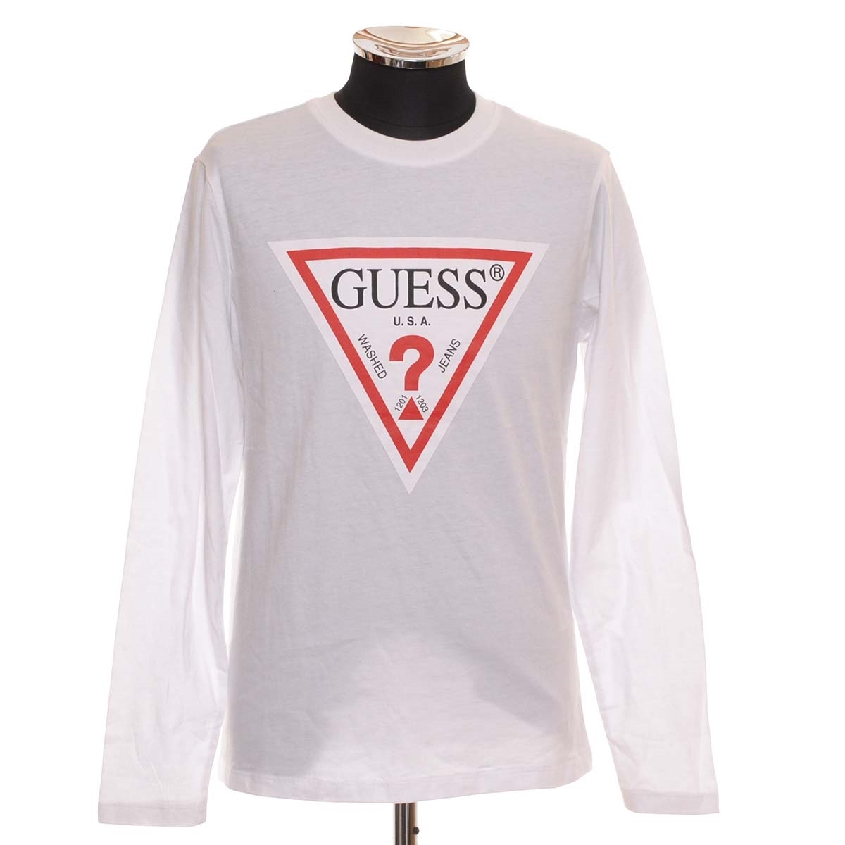 *510567 не использовался товар GUESS Guess * футболка длинный рукав большой Logo long T размер M мужской белый принт 