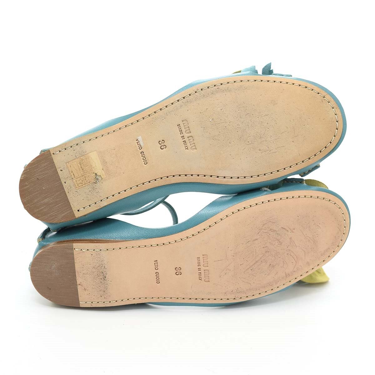 *512719 miumiu MiuMiu flower equipment ornament strap sandals size 36(23.0cm corresponding ) leather lady's blue 