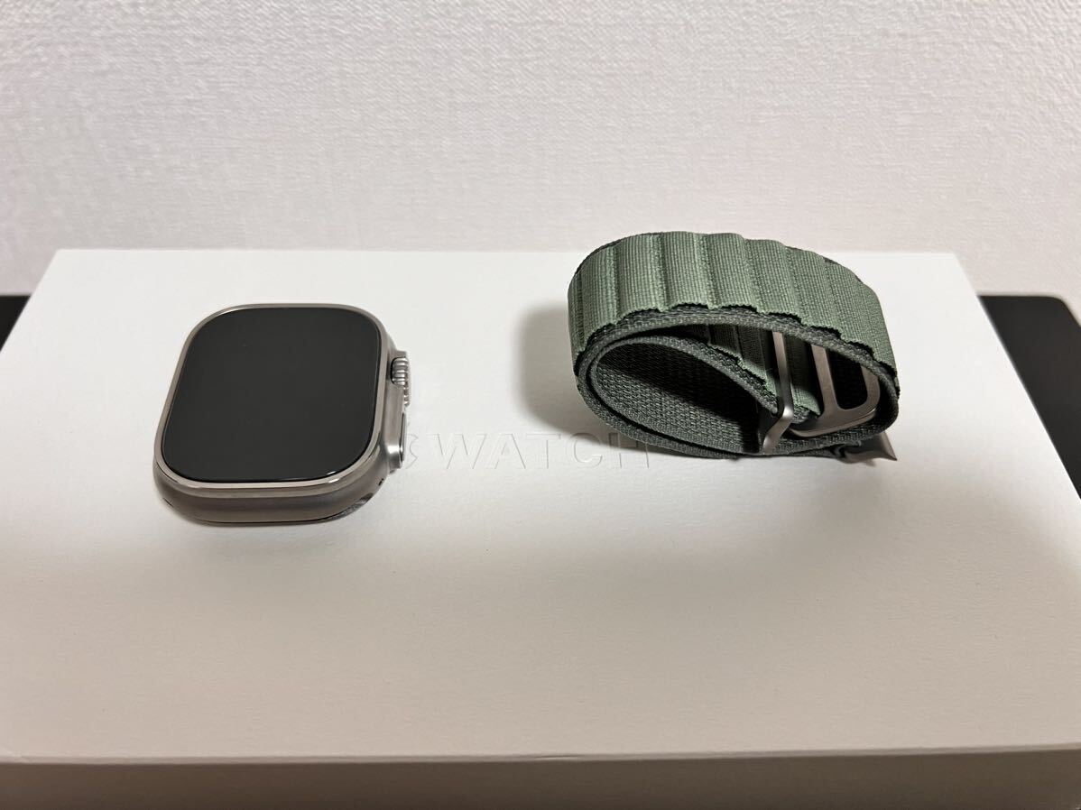 美品【アップル】AppleWatch Ultra 49mm GPS+Cellular グリーンチタニウムケース アルパインループ MQFP3J/A_画像1