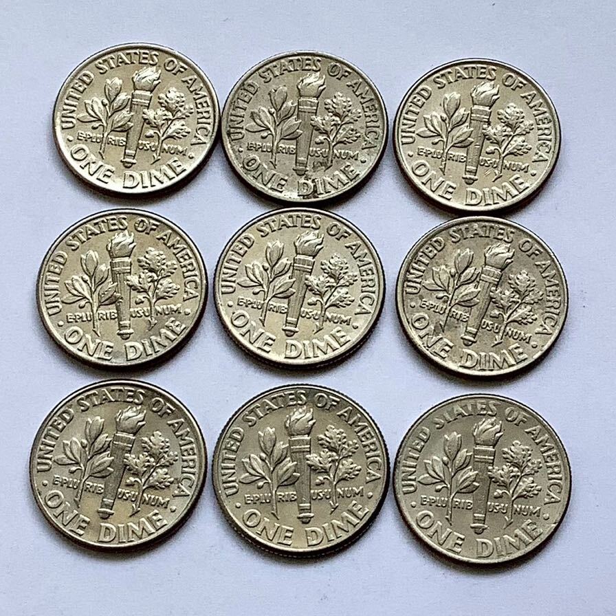 【希少品セール】アメリカ 10セント硬貨 ミントマークD 1990年〜1992年 1994年〜1997年 1999年〜2000年 年号違い 各1枚ずつ 9枚まとめて_画像2