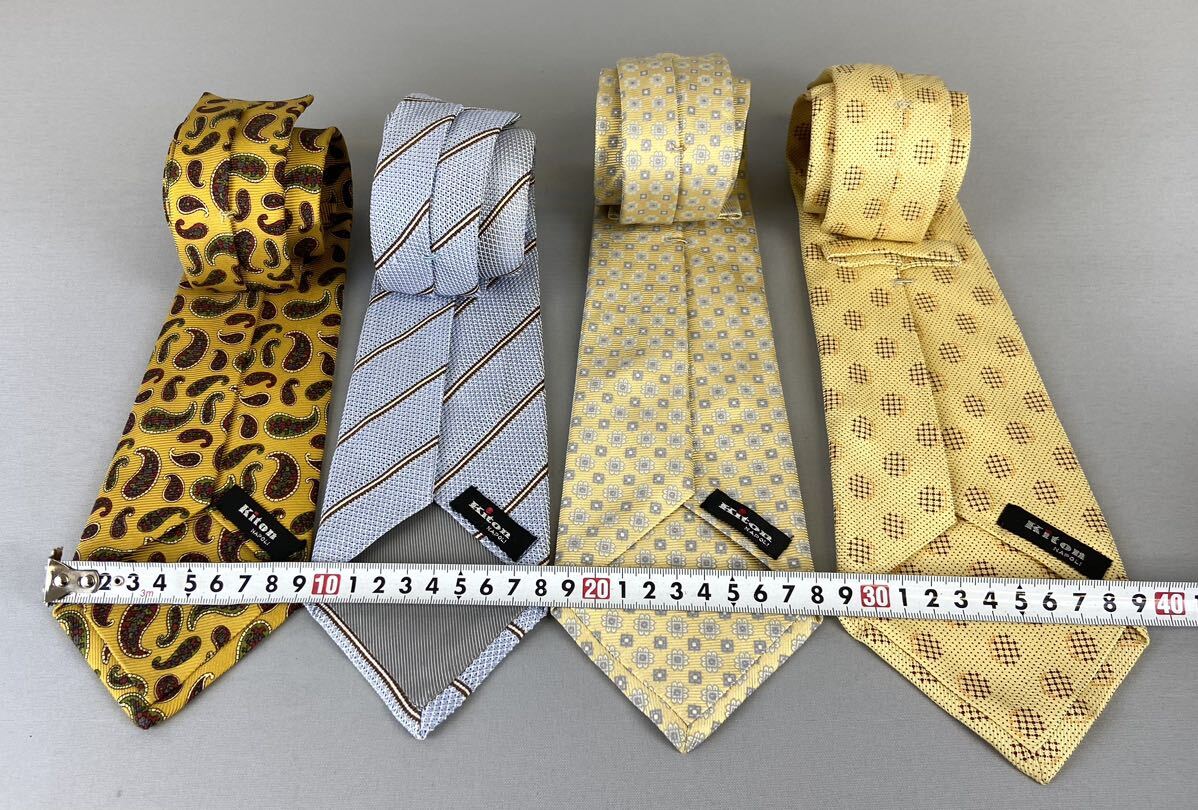 E14 on B6 KITONki ton necktie 4ps.@ summarize Italy made silk 100%peiz Lee stripe small floral print yellow b rookie ton 