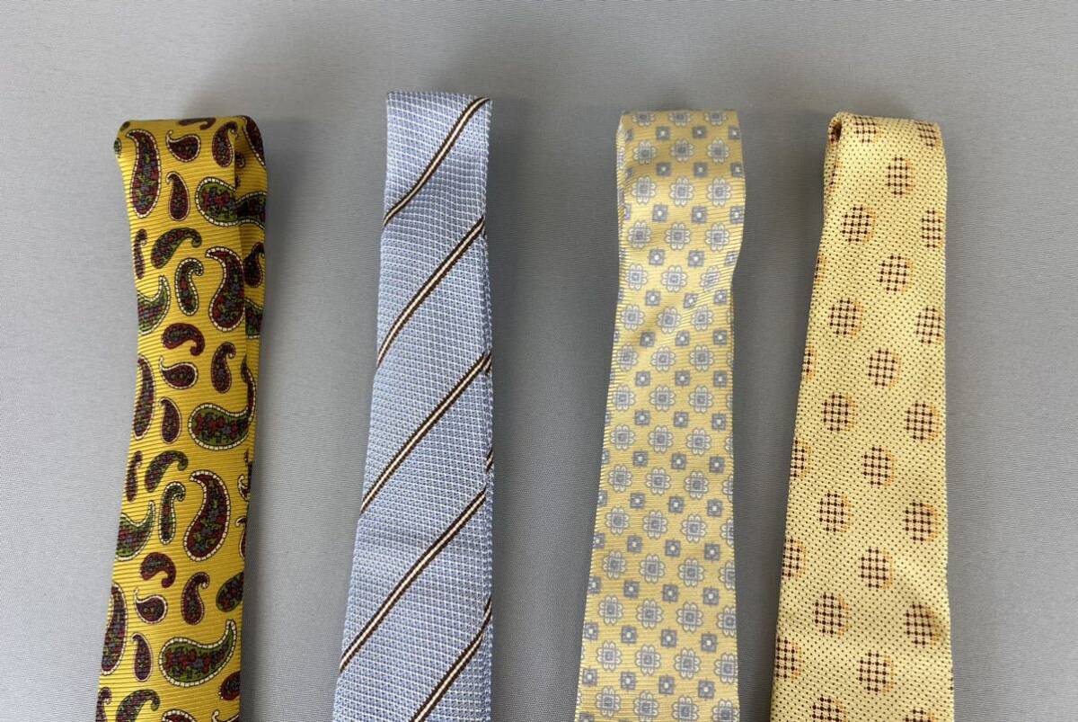 E14 on B6 KITONki ton necktie 4ps.@ summarize Italy made silk 100%peiz Lee stripe small floral print yellow b rookie ton 