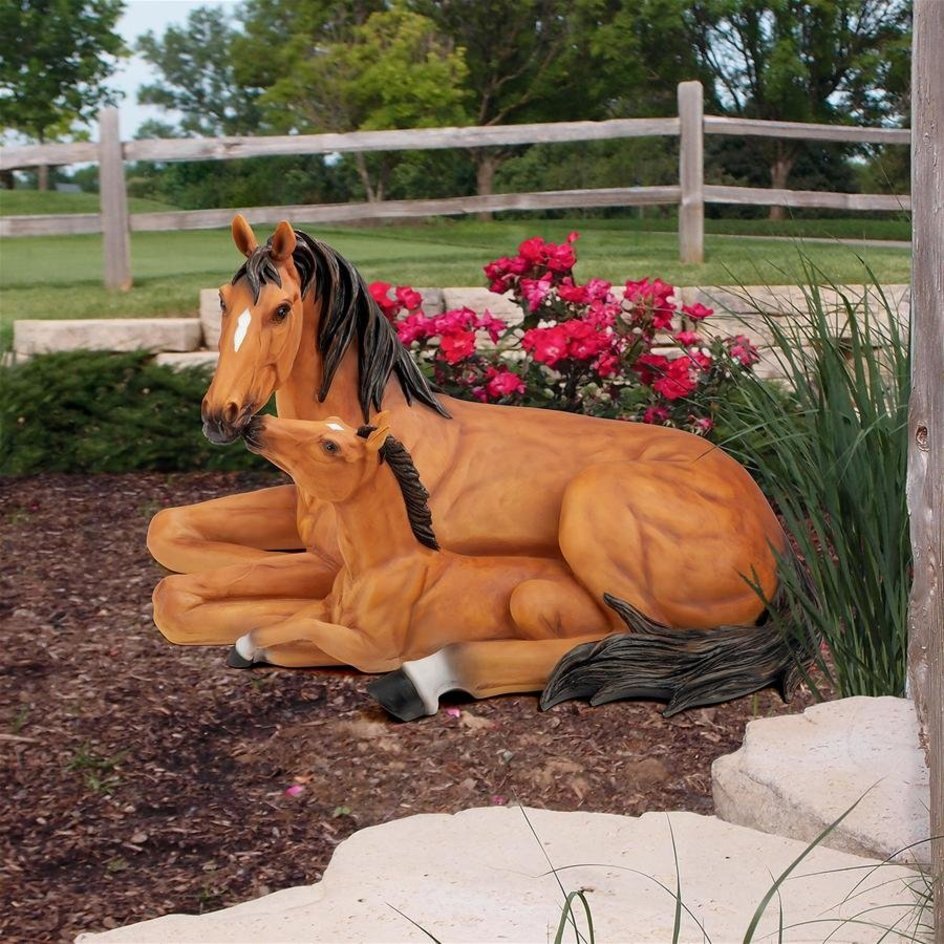 母なる愛ポニー子馬と牝馬の彫像駿馬フィギュア彫刻置物アートディスプレイエスニックコレクション牧場競馬場輸入品_画像1