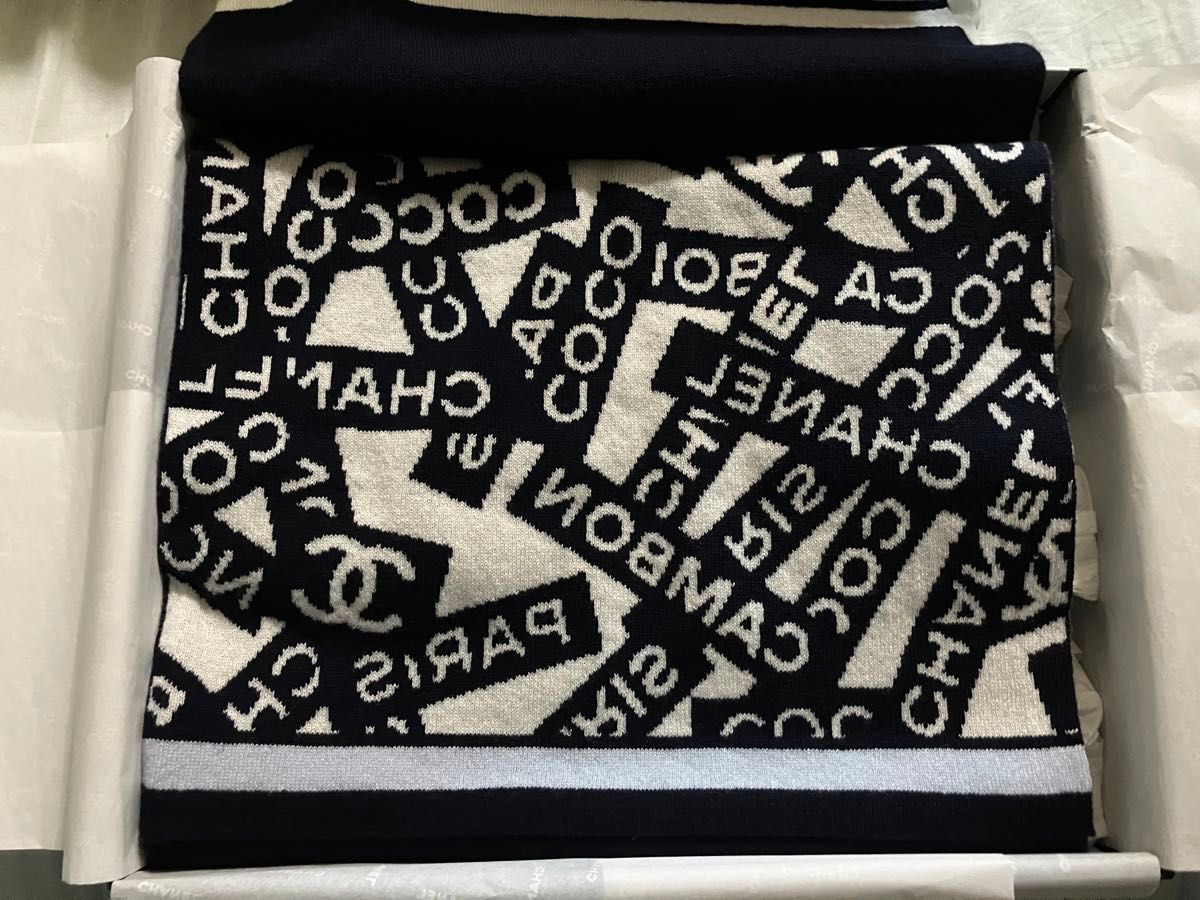 定価以下　セール　新品　CHANEL シャネル　マフラー　スカーフ　ネイビー　ストール　国内正規品　23aw 23fw ネイビー