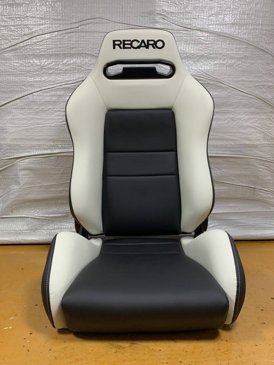 14.15.レカロ RECARO 2脚セット SR-3 黒×白フェイクレザー張り替え 張替え 張替 ホワイトシングルステッチ 両側ダイヤルの画像2