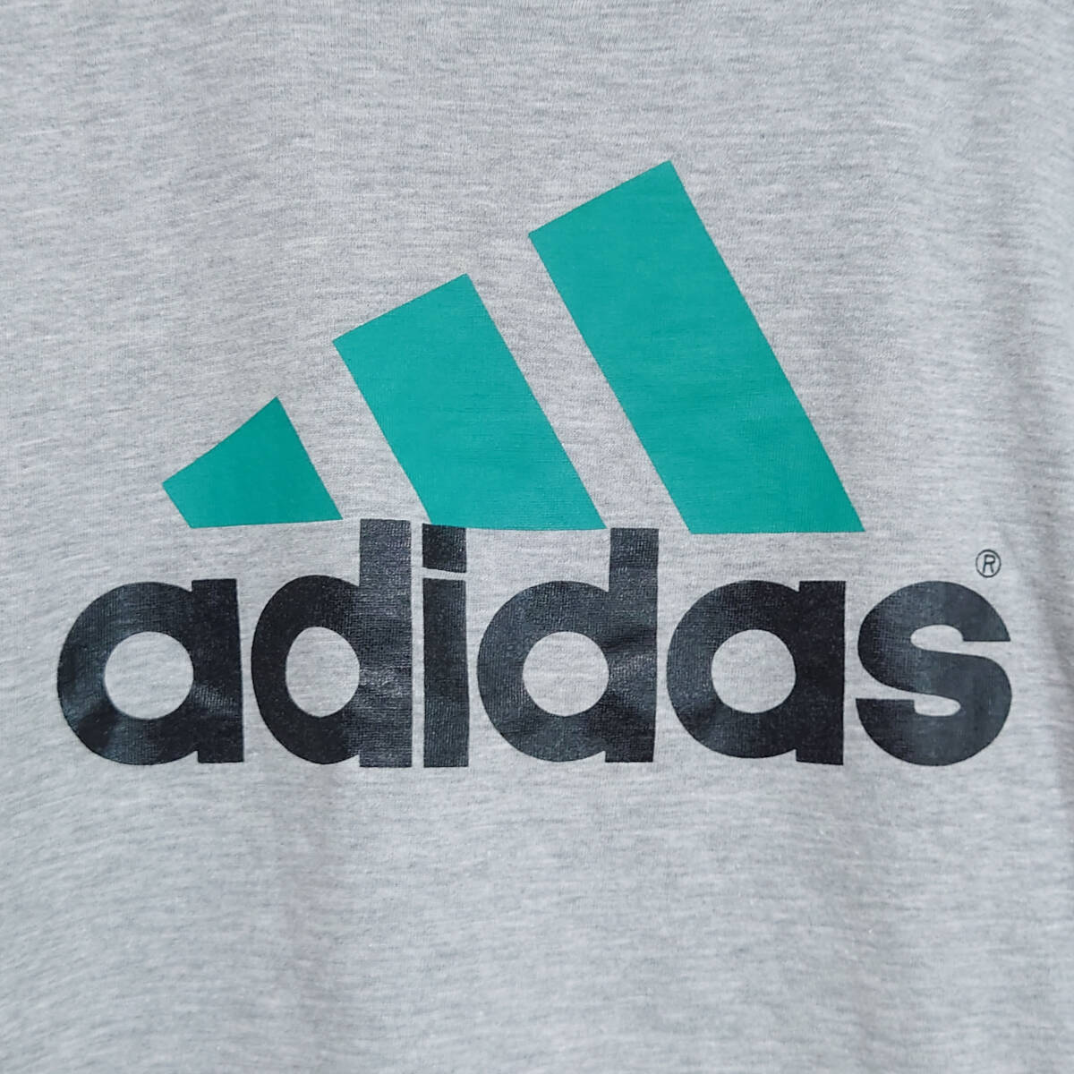 【アディダス 半袖ビッグロゴTシャツ】パフォーマンスロゴ M グレー adidas 古着 [230503-027]