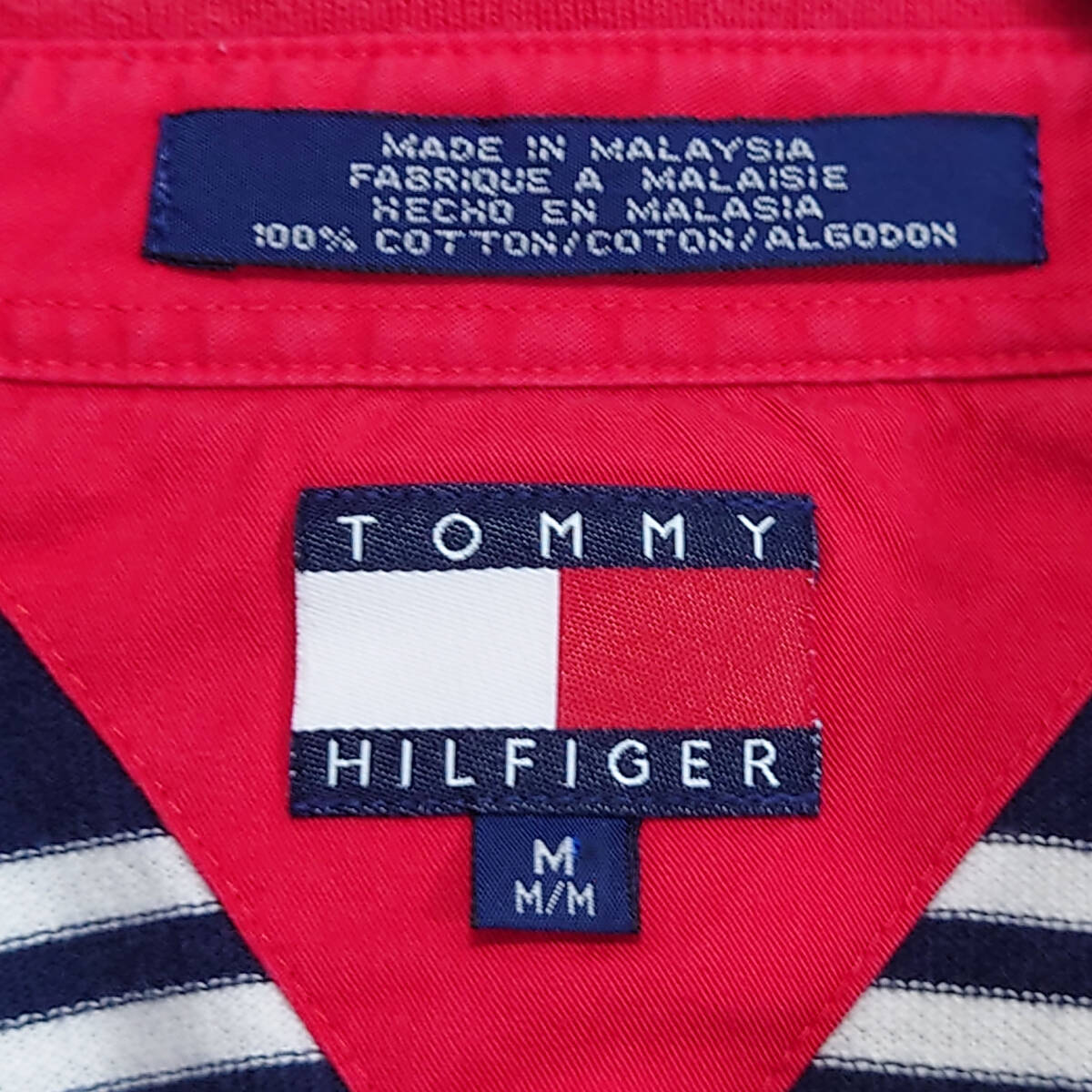 【トミーヒルフィガー 半袖ロゴ刺繍ポロシャツ】レア 90's 旧ロゴ M マルチカラー TOMMY HILFIGER 古着 [230503-037]_画像4